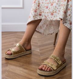 Снимка на D/CEO Golden glitter espadrille sandals with buckles Induri