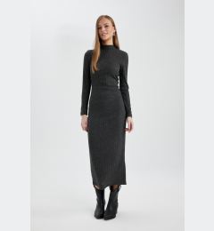 Снимка на DEFACTO Bodycon Bodycon Basic Plain Half Turtleneck Thick Camisole Long Sleeve Maxi Dress