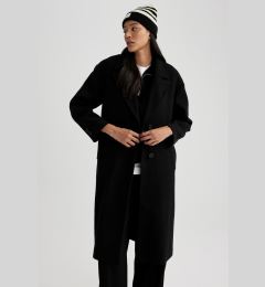 Снимка на DEFACTO Oversize Wide Mold Double Breasted Collar Woolen Buttoned Long Cashmere Coat