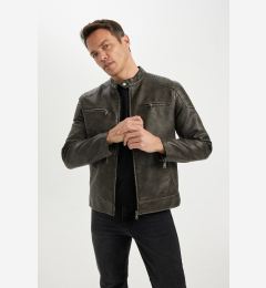 Снимка на DEFACTO Slim Fit Faux Leather Coat Jacket Slim Cut Stand Collar Zippered Pocket Lined Seasonal