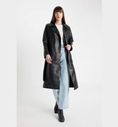 Снимка на DEFACTO Water Repellent Faux Leather Trench Coat Double Breasted Collar Buttoned Belt Pocket