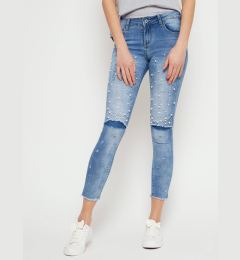 Снимка на Denim jeans decorated with pearls and rhinestones blue