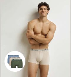 Снимка на DIM COTTON STRETCH BIO BOXER 3x - Men's boxer shorts made of organic cotton 3 pcs - green - light brown - light blue