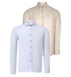 Снимка на DOUBLE SET G721 DEWBERRY MEN'S SHIRT-WHITE-BEIGE