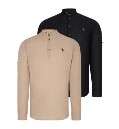 Снимка на DOUBLE SET G783 DEWBERRY JUDGE COLLAR SHIRT-BLACK-BEIGE