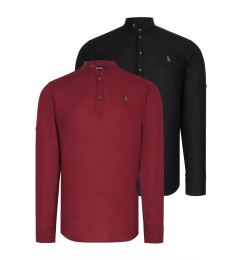 Снимка на DOUBLE SET G783 DEWBERRY JUDGE COLLAR SHIRT-BLACK-BURGUNDY