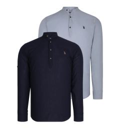 Снимка на DOUBLE SET G783 DEWBERRY JUDGE COLLAR SHIRT-NAVY BLUE - GREY