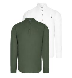 Снимка на DOUBLE SET G783 DEWBERRY JUDGE COLLAR SHIRT-WHITE-KHAKI