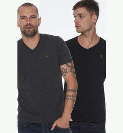 Снимка на DOUBLE SET T8568 DEWBERRY V-NECK MEN'S T-SHIRT-BLACK-ANTHRACITE