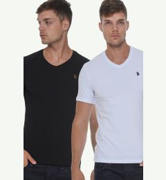 Снимка на DOUBLE SET T8568 DEWBERRY V-NECK MEN'S T-SHIRT-WHITE-BLACK