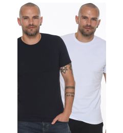 Снимка на DOUBLE SET T8569 DEWBERRY BICYCLE COLLAR MEN'S T-SHIRT-WHITE - NAVY BLUE
