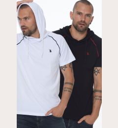 Снимка на DOUBLE SET T8570 DEWBERRY HOODED MEN'S T-SHIRT-WHITE - NAVY BLUE