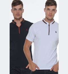 Снимка на DOUBLE SET T8571 DEWBERRY ZIPPERED MEN'S T-SHIRT-WHITE - NAVY BLUE