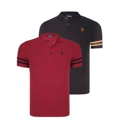 Снимка на DOUBLE SET T8585 DEWBERRY MEN'S T-SHIRT-BLACK CAMEL-BURGUNDY