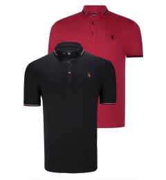 Снимка на DOUBLE SET T8586 DEWBERRY MEN'S T-SHIRT-BLACK-BURGUNDY