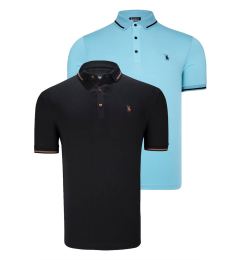 Снимка на DOUBLE SET T8586 DEWBERRY MEN'S T-SHIRT-BLACK-CYAN
