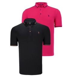 Снимка на DOUBLE SET T8586 DEWBERRY MEN'S T-SHIRT-BLACK-FUCHSIA