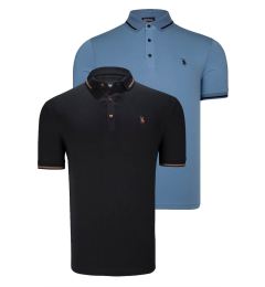 Снимка на DOUBLE SET T8586 DEWBERRY MEN'S T-SHIRT-BLACK-INDIGO