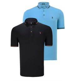 Снимка на DOUBLE SET T8586 DEWBERRY MEN'S T-SHIRT-BLACK-LIGHT BLUE
