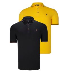 Снимка на DOUBLE SET T8586 DEWBERRY MEN'S T-SHIRT-BLACK-YELLOW