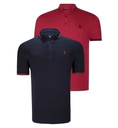 Снимка на DOUBLE SET T8586 DEWBERRY MEN'S T-SHIRT-BURGUNDY-NAVY BLUE