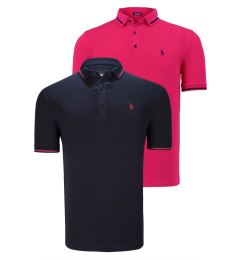 Снимка на DOUBLE SET T8586 DEWBERRY MEN'S T-SHIRT-FUCHSIA-NAVY BLUE