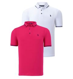 Снимка на DOUBLE SET T8586 DEWBERRY MEN'S T-SHIRT-FUCHSIA-WHITE