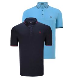 Снимка на DOUBLE SET T8586 DEWBERRY MEN'S T-SHIRT-NAVY-LIGHT BLUE