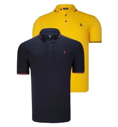 Снимка на DOUBLE SET T8586 DEWBERRY MEN'S T-SHIRT-NAVY-YELLOW