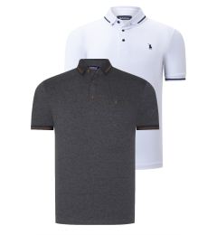Снимка на DOUBLE SET T8586 DEWBERRY MEN'S T-SHIRT-WHITE-ANTHRACITE