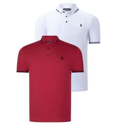 Снимка на DOUBLE SET T8586 DEWBERRY MEN'S T-SHIRT-WHITE-BURGUNDY