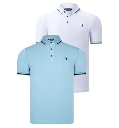 Снимка на DOUBLE SET T8586 DEWBERRY MEN'S T-SHIRT-WHITE-CYAN