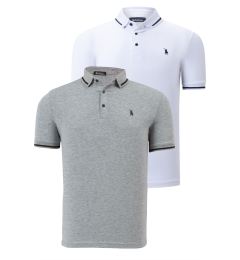 Снимка на DOUBLE SET T8586 DEWBERRY MEN'S T-SHIRT-WHITE-GREY