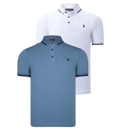 Снимка на DOUBLE SET T8586 DEWBERRY MEN'S T-SHIRT-WHITE-INDIGO