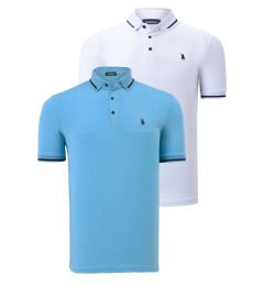 Снимка на DOUBLE SET T8586 DEWBERRY MEN'S T-SHIRT-WHITE-LIGHT BLUE