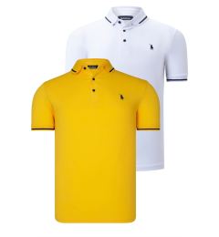 Снимка на DOUBLE SET T8586 DEWBERRY MEN'S T-SHIRT-WHITE-YELLOW