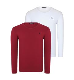 Снимка на DOUBLE SET T8587 DEWBERRY V-NECK MEN'S SWEATSHIRT-WHITE-BURGUNDY