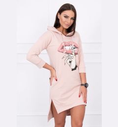 Снимка на Dress with a long back and a colorful print in dark powder pink