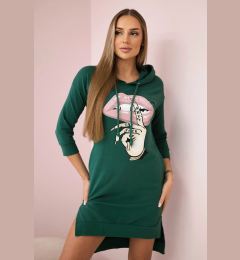 Снимка на Dress with a longer back and a colorful print in dark green