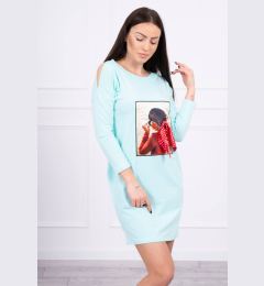 Снимка на Dress with graphics and bow in polka dot 3D mint