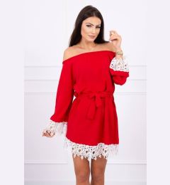 Снимка на Dress with lace with waist tie red