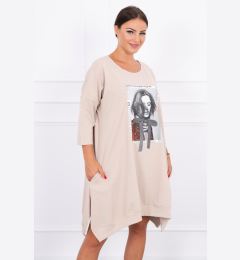 Снимка на Dress with print and flared beige bottom