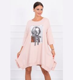 Снимка на Dress with print and flared bottom in dark powder pink