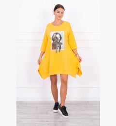 Снимка на Dress with print and flared mustard bottom