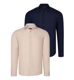 Снимка на DUAL SET G726 DEWBERRY MENS SHIRTS-NAVY BLUE-BEIGE