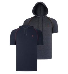 Снимка на DUAL SET T8570 DEWBERRY HOODED MEN'S T-SHIRT-ANTHRACITE-NAVY BLUE