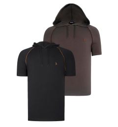 Снимка на DUAL SET T8570 DEWBERRY HOODED MEN'S T-SHIRT-BLACK-KHAKI