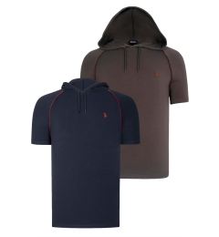 Снимка на DUAL SET T8570 DEWBERRY HOODED MEN'S T-SHIRT-NAVY BLUE-KHAKI