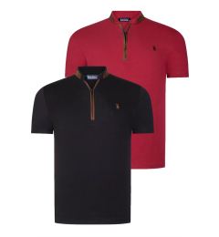 Снимка на DUAL SET T8571 DEWBERRY ZIPPER MEN'S T-SHIRT-BLACK-BURGUNDY