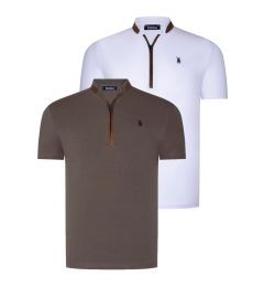 Снимка на DUAL SET T8571 DEWBERRY ZIPPER MENS T-SHIRT-WHITE-KHAKI